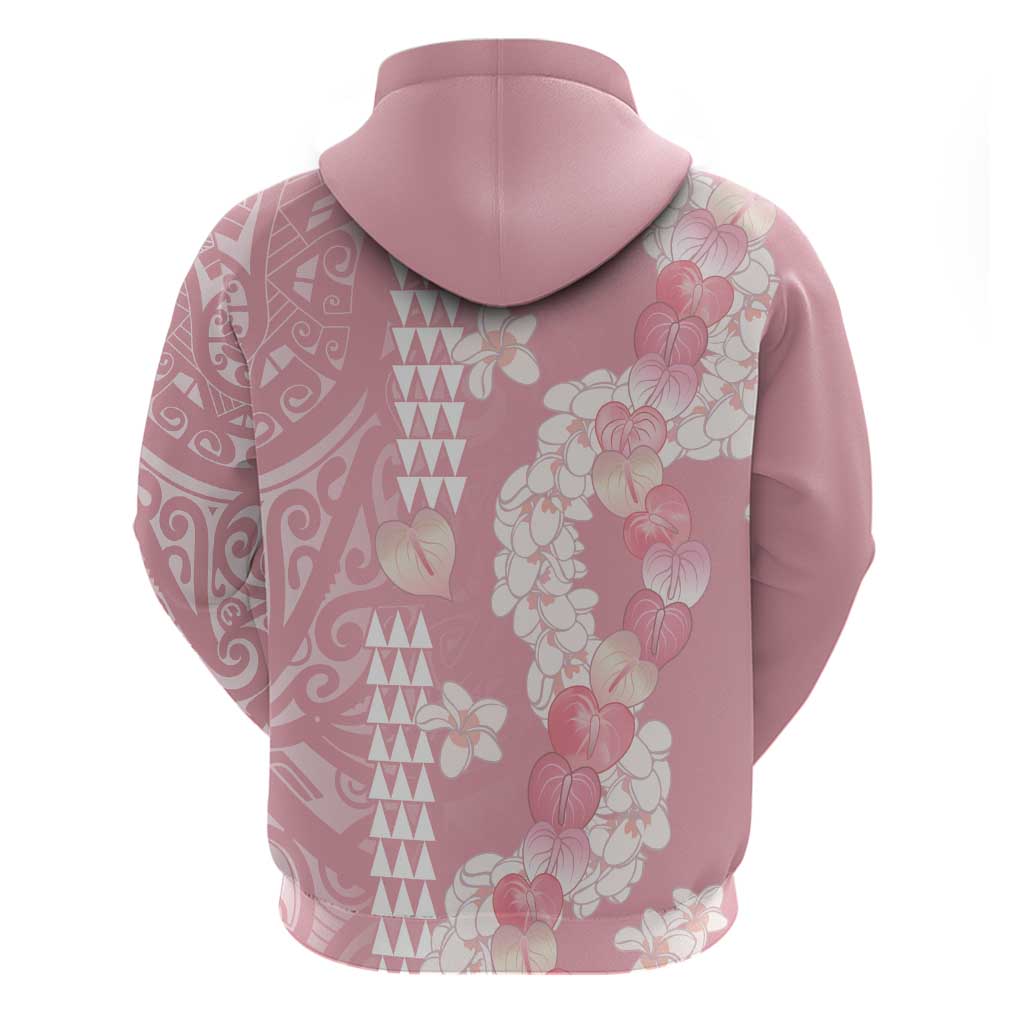Soft Pink Hawaii Anthurium Plumeria Lei Zip Hoodie