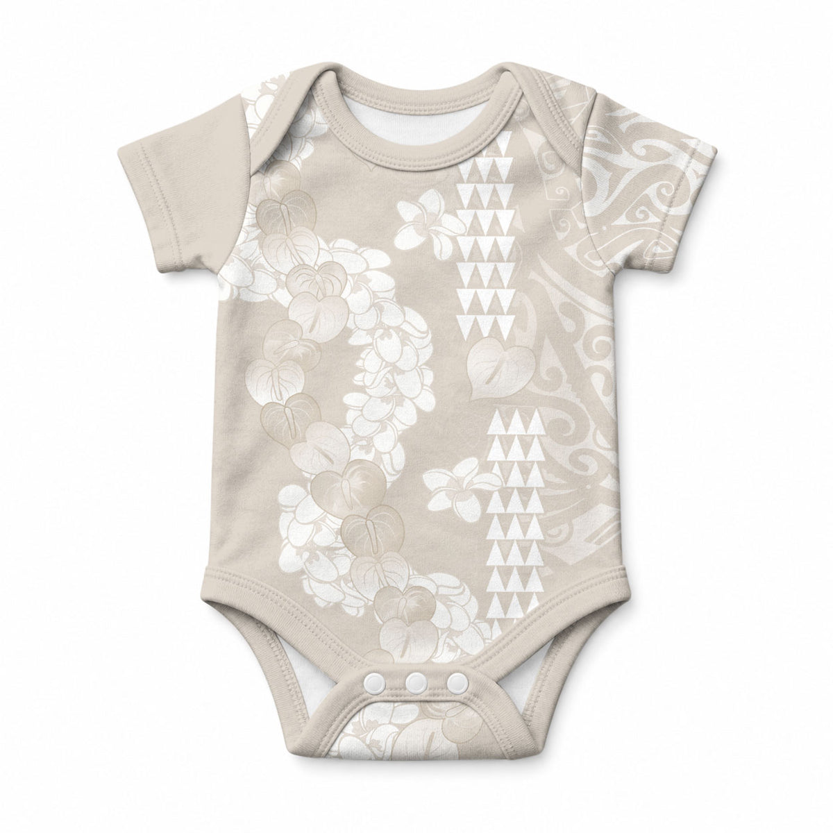 Suede Beige Hawaii Anthurium Plumeria Lei Baby Onesie LT9 Blue - Polynesian Pride