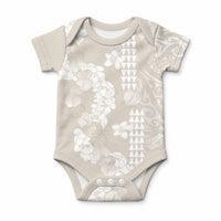 Suede Beige Hawaii Anthurium Plumeria Lei Baby Onesie LT9 Blue - Polynesian Pride