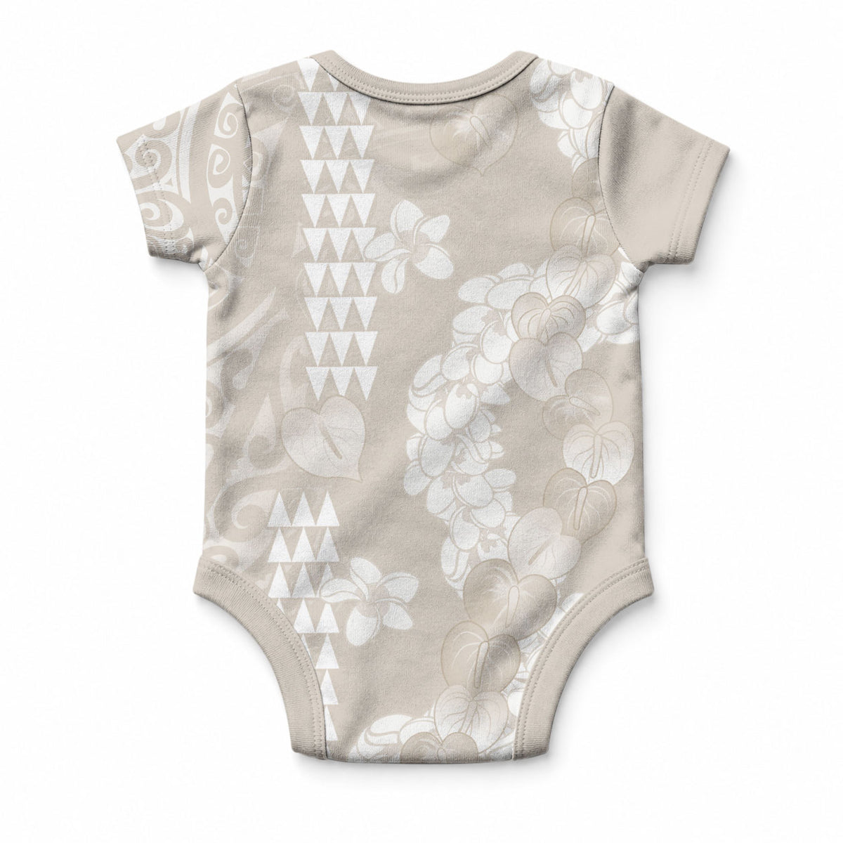 Suede Beige Hawaii Anthurium Plumeria Lei Baby Onesie LT9 - Polynesian Pride