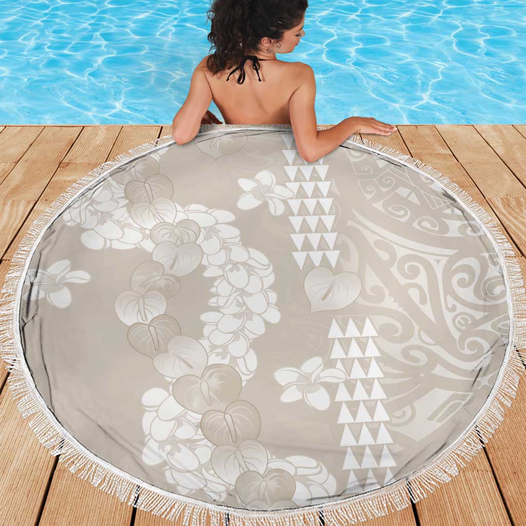 Suede Beige Hawaii Anthurium Plumeria Lei Beach Blanket