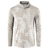 Suede Beige Hawaii Anthurium Plumeria Lei Button Sweatshirt