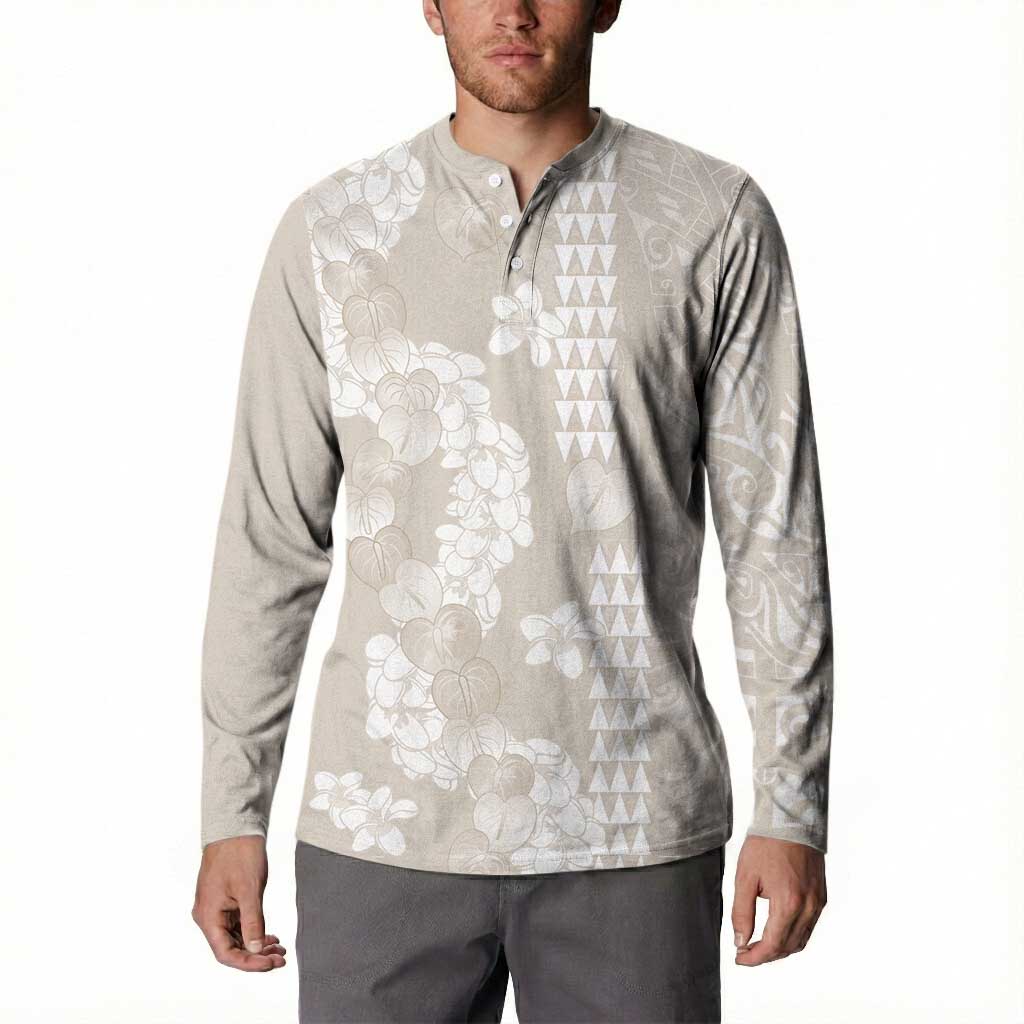 Suede Beige Hawaii Anthurium Plumeria Lei Button Sweatshirt