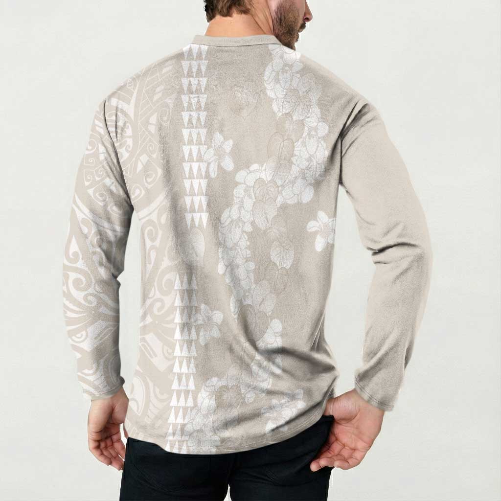 Suede Beige Hawaii Anthurium Plumeria Lei Button Sweatshirt