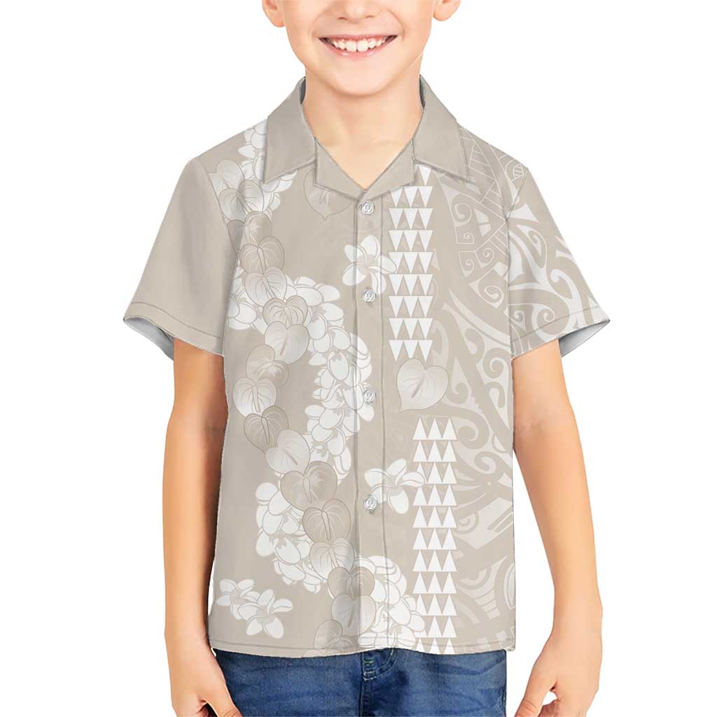Suede Beige Hawaii Anthurium Plumeria Lei Family Matching Long Sleeve Bodycon Dress and Hawaiian Shirt LT9 Son's Shirt Beige - Polynesian Pride