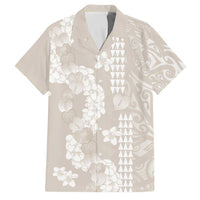 Suede Beige Hawaii Anthurium Plumeria Lei Family Matching Off Shoulder Short Dress and Hawaiian Shirt LT9 Dad's Shirt - Short Sleeve Beige - Polynesian Pride