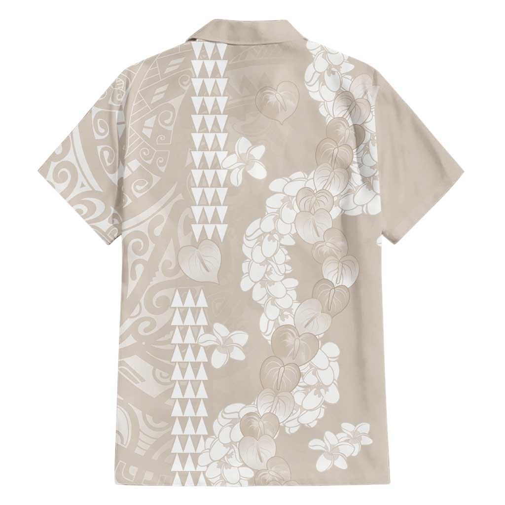 Suede Beige Hawaii Anthurium Plumeria Lei Family Matching Off Shoulder Short Dress and Hawaiian Shirt LT9 - Polynesian Pride