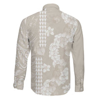 Suede Beige Hawaii Anthurium Plumeria Lei Family Matching Off Shoulder Short Dress and Hawaiian Shirt LT9 - Polynesian Pride