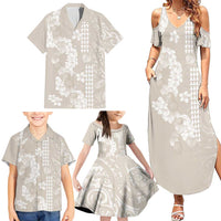 Suede Beige Hawaii Anthurium Plumeria Lei Family Matching Summer Maxi Dress and Hawaiian Shirt LT9 - Polynesian Pride