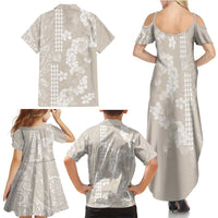 Suede Beige Hawaii Anthurium Plumeria Lei Family Matching Summer Maxi Dress and Hawaiian Shirt LT9 - Polynesian Pride