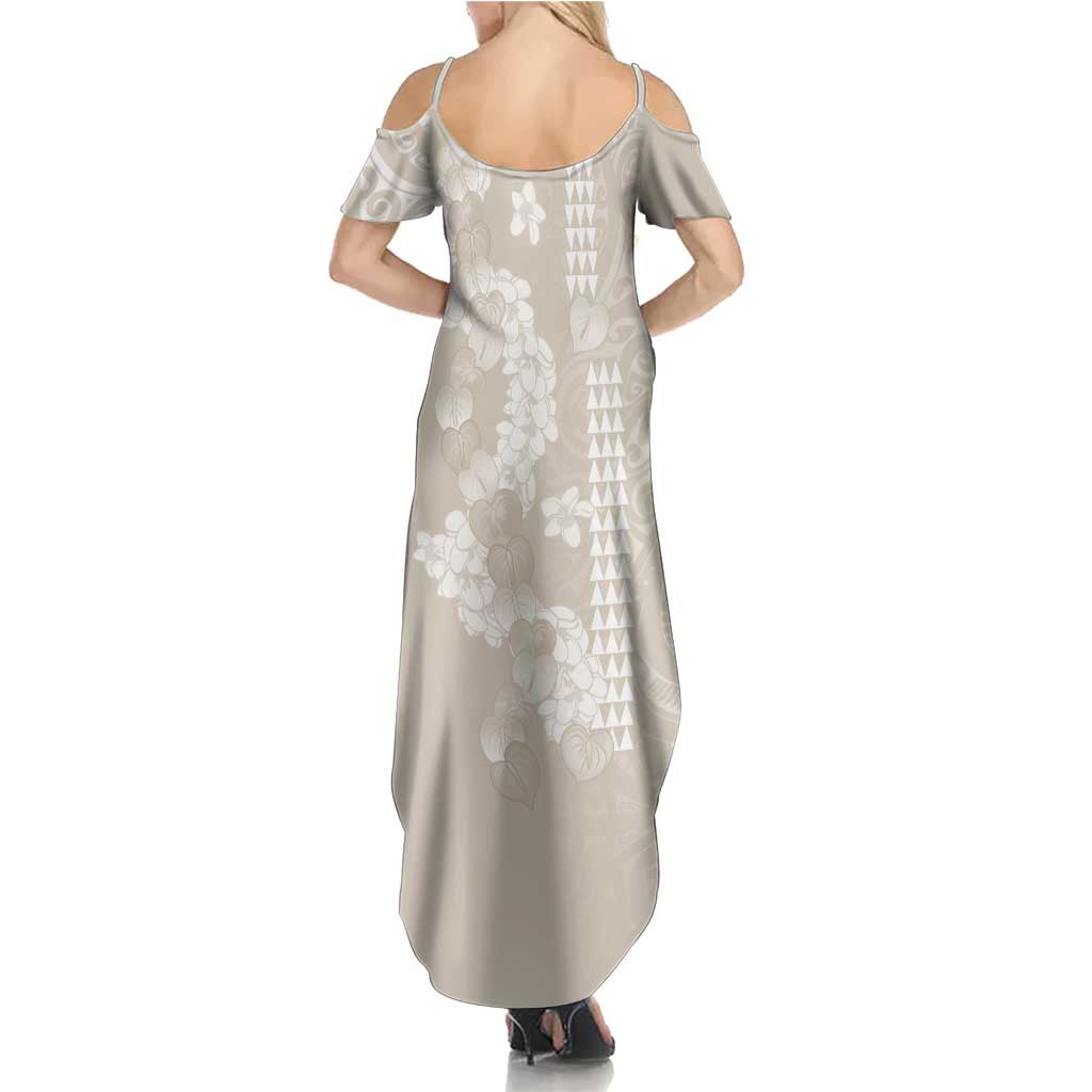 Suede Beige Hawaii Anthurium Plumeria Lei Family Matching Summer Maxi Dress and Hawaiian Shirt LT9 - Polynesian Pride