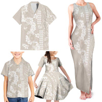 Suede Beige Hawaii Anthurium Plumeria Lei Family Matching Tank Maxi Dress and Hawaiian Shirt LT9 - Polynesian Pride