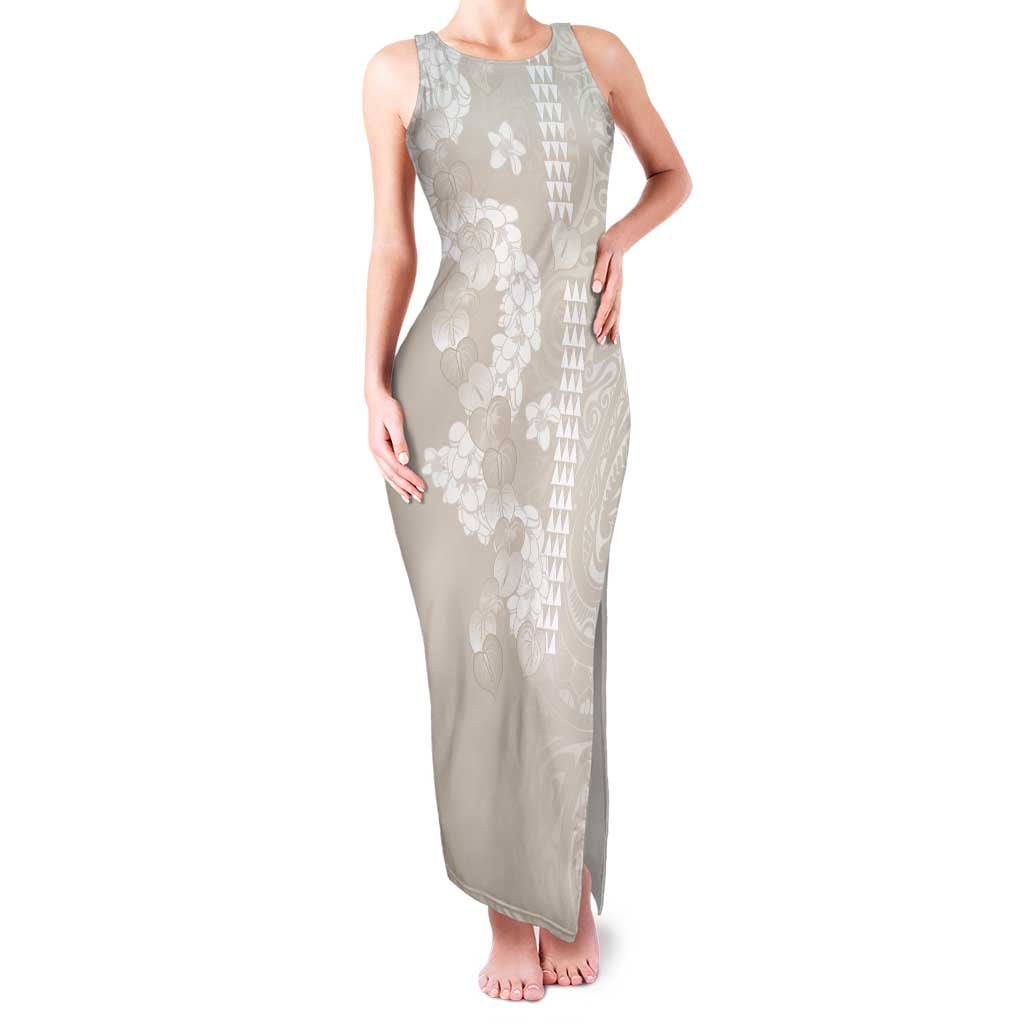 Suede Beige Hawaii Anthurium Plumeria Lei Family Matching Tank Maxi Dress and Hawaiian Shirt LT9 Mom's Dress Beige - Polynesian Pride
