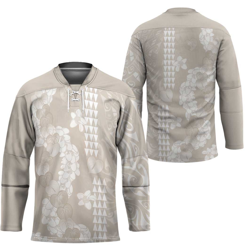 Suede Beige Hawaii Anthurium Plumeria Lei Hockey Jersey
