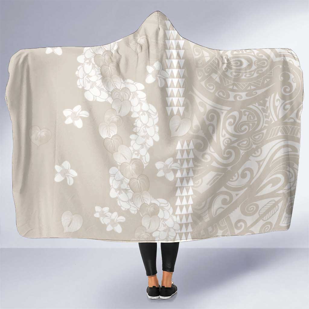 Suede Beige Hawaii Anthurium Plumeria Lei Hooded Blanket