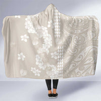 Suede Beige Hawaii Anthurium Plumeria Lei Hooded Blanket