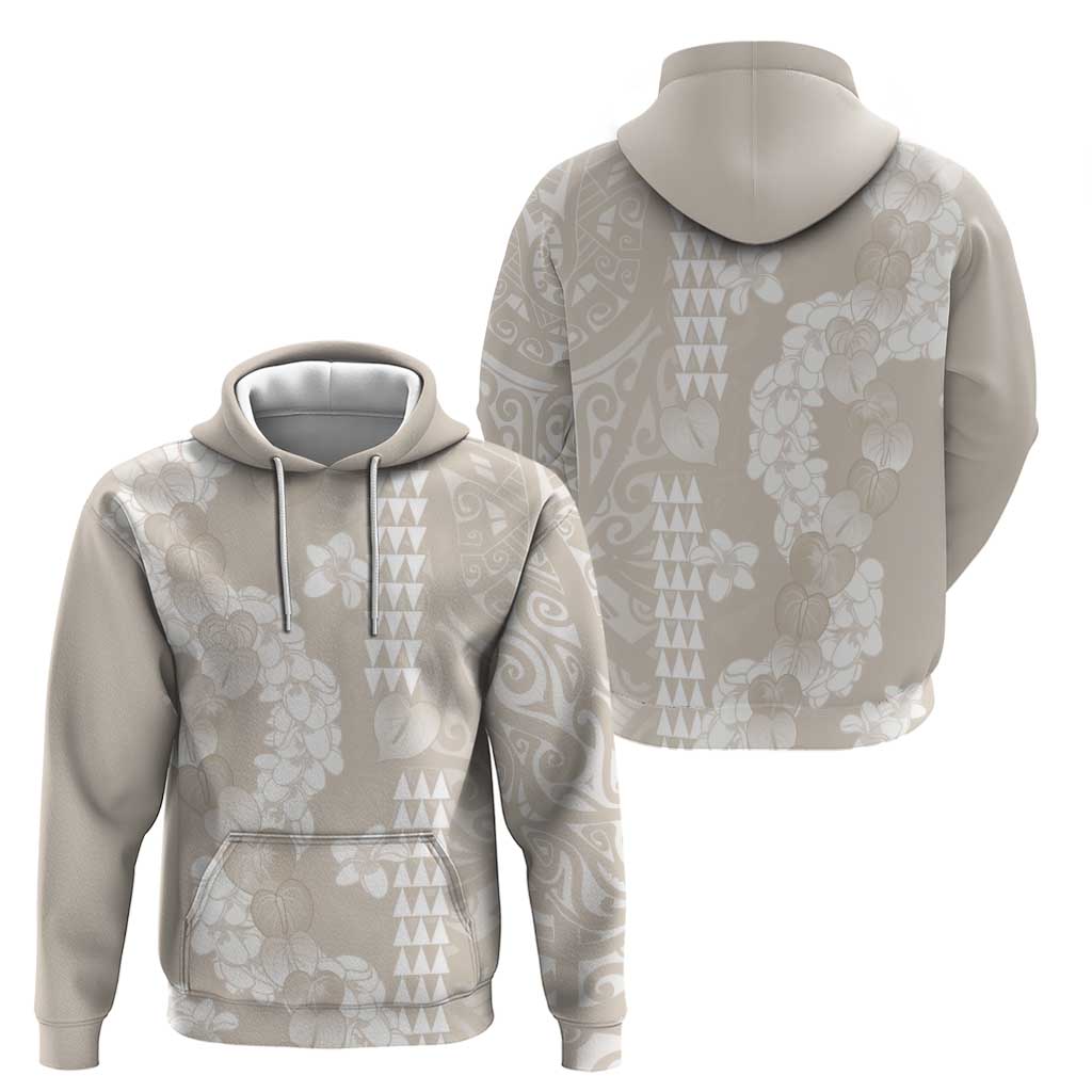 Suede Beige Hawaii Anthurium Plumeria Lei Hoodie