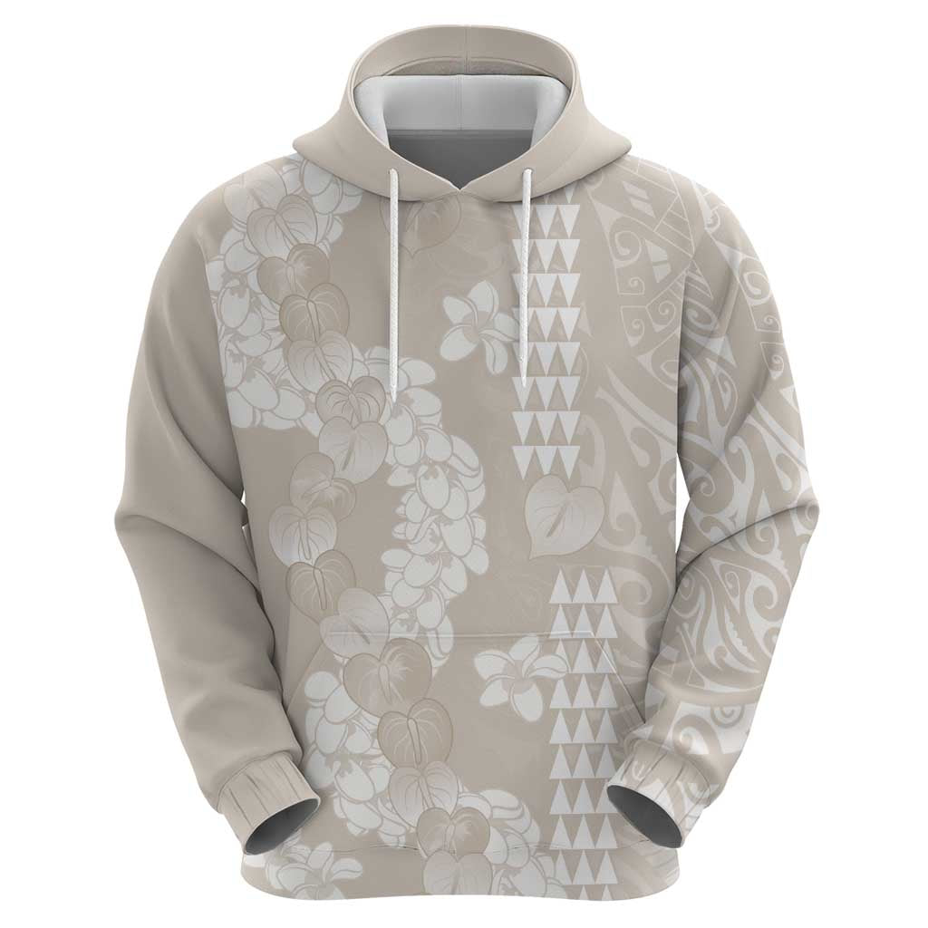 Suede Beige Hawaii Anthurium Plumeria Lei Hoodie