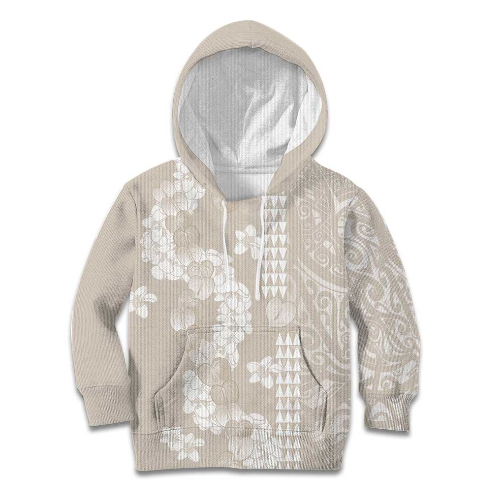 Suede Beige Hawaii Anthurium Plumeria Lei Kid Hoodie