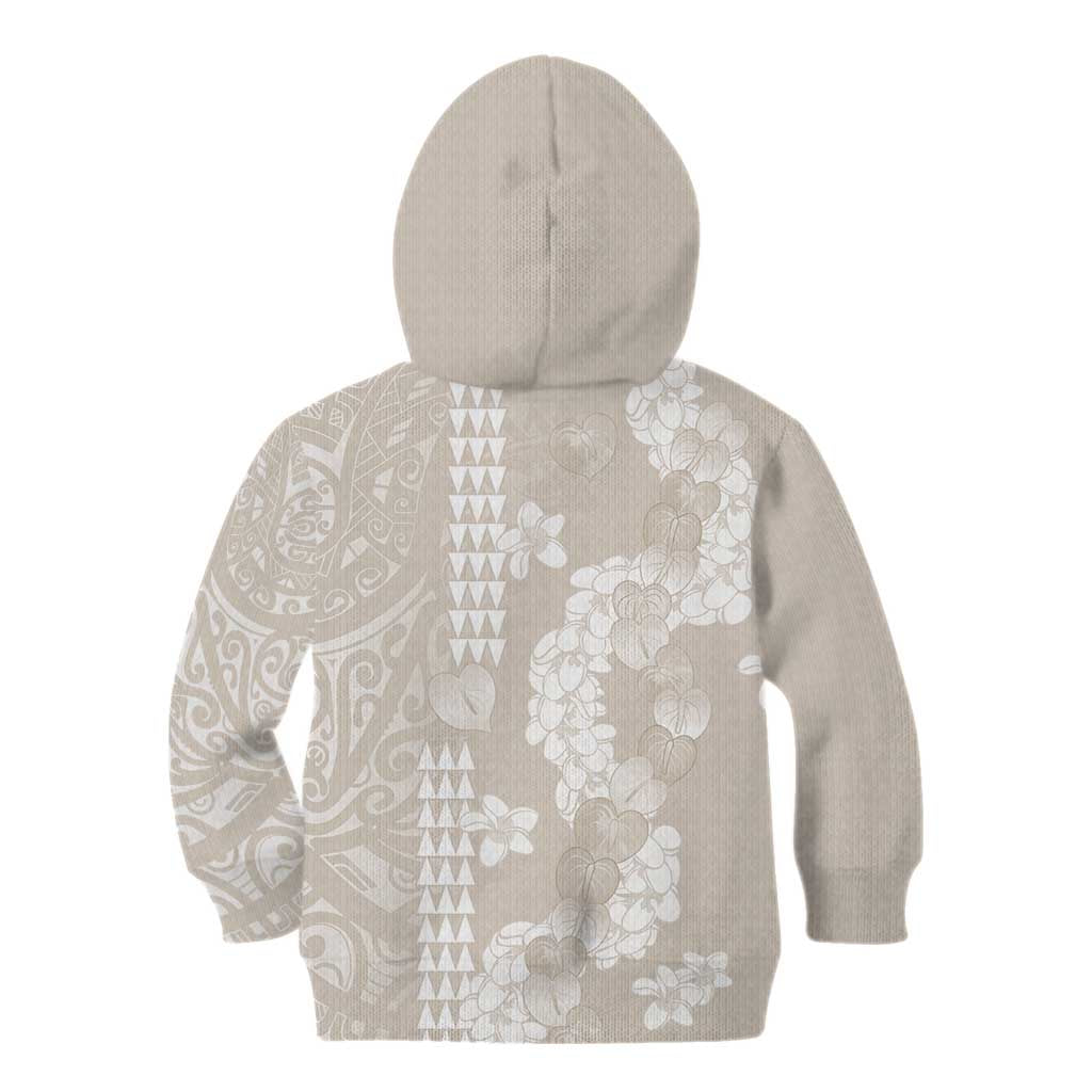 Suede Beige Hawaii Anthurium Plumeria Lei Kid Hoodie