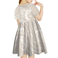 Suede Beige Hawaii Anthurium Plumeria Lei Kid Short Sleeve Dress
