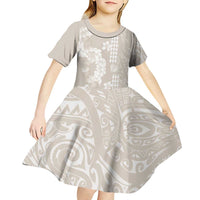 Suede Beige Hawaii Anthurium Plumeria Lei Kid Short Sleeve Dress
