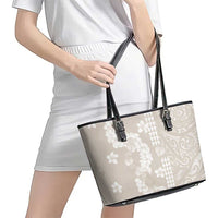 Suede Beige Hawaii Anthurium Plumeria Lei Leather Tote Bag