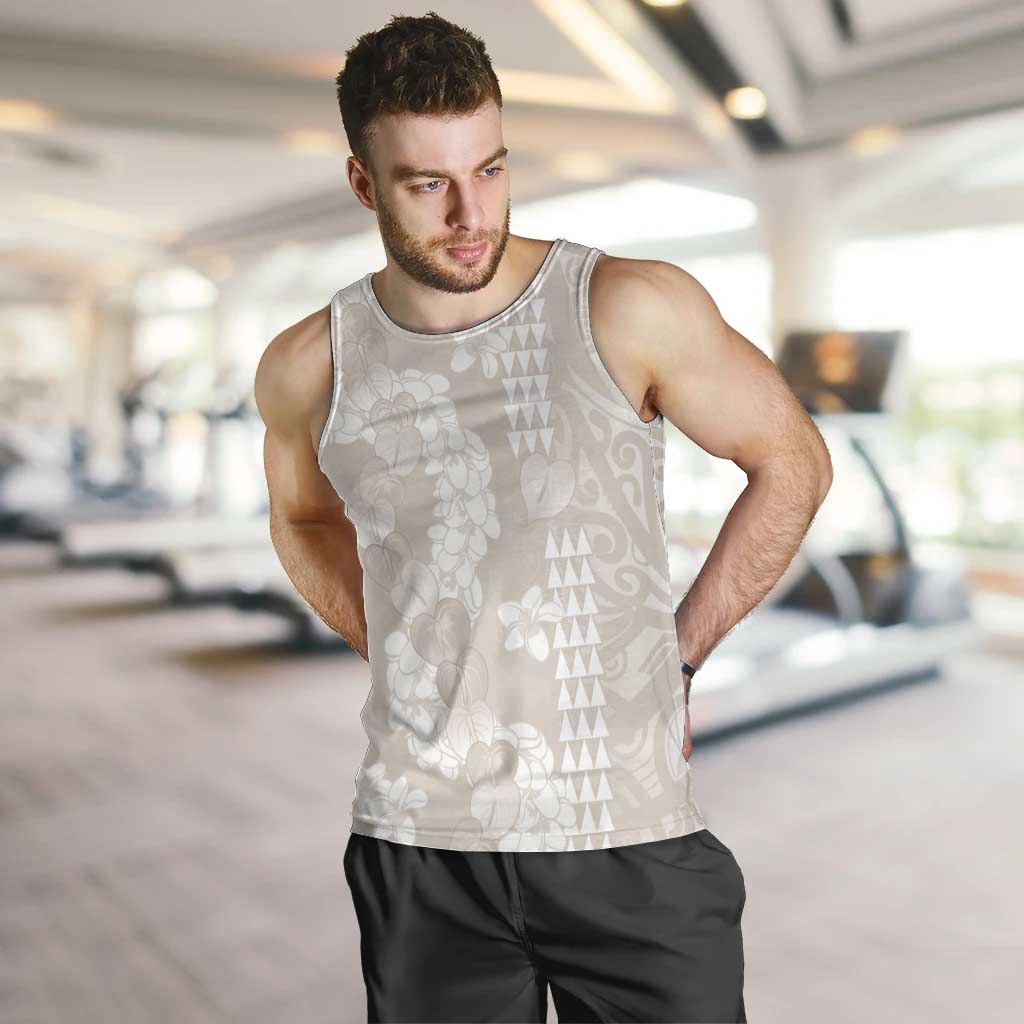 Suede Beige Hawaii Anthurium Plumeria Lei Men Tank Top