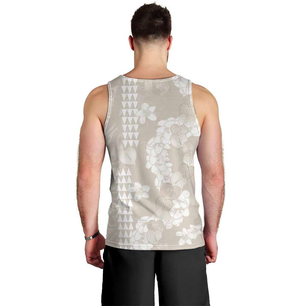 Suede Beige Hawaii Anthurium Plumeria Lei Men Tank Top