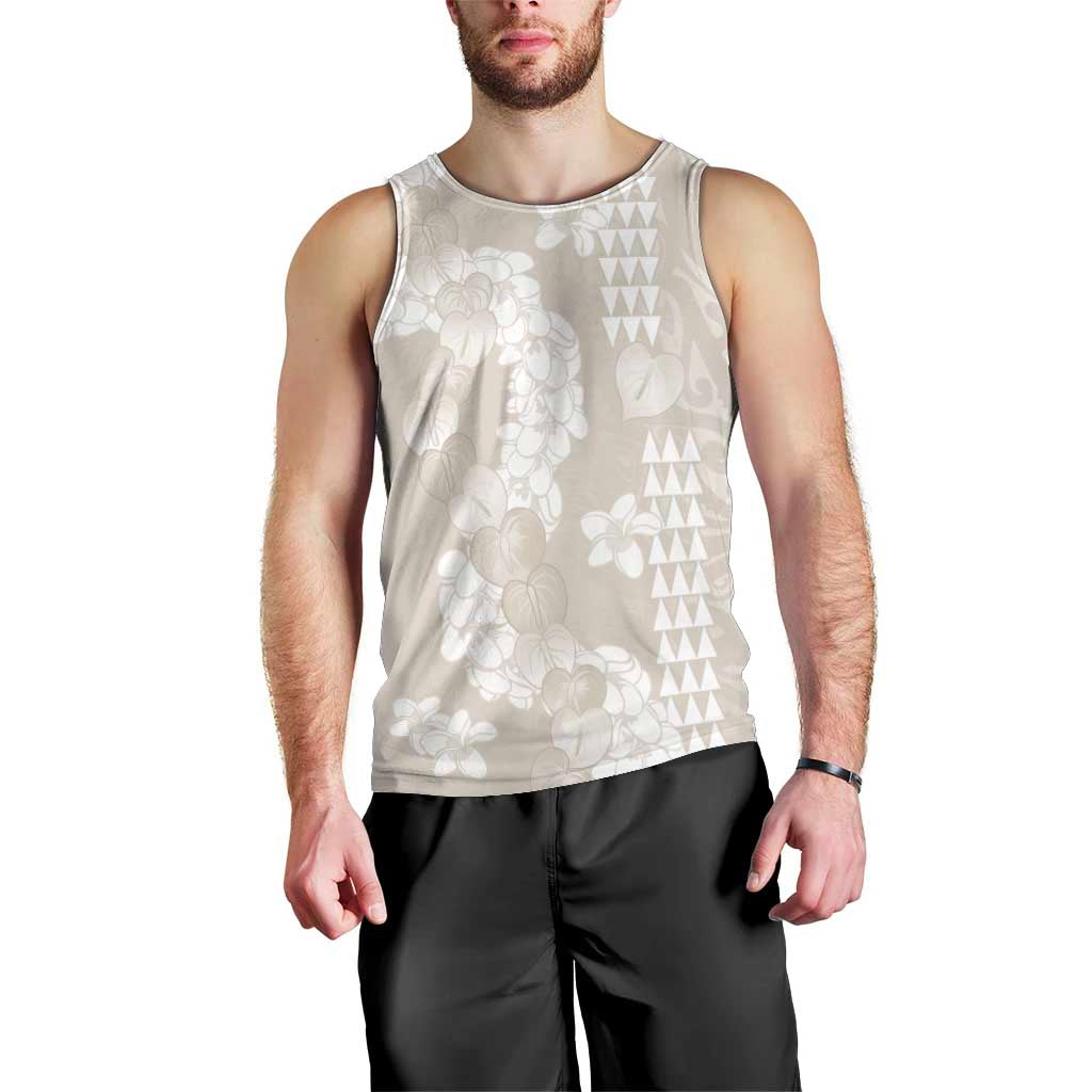 Suede Beige Hawaii Anthurium Plumeria Lei Men Tank Top