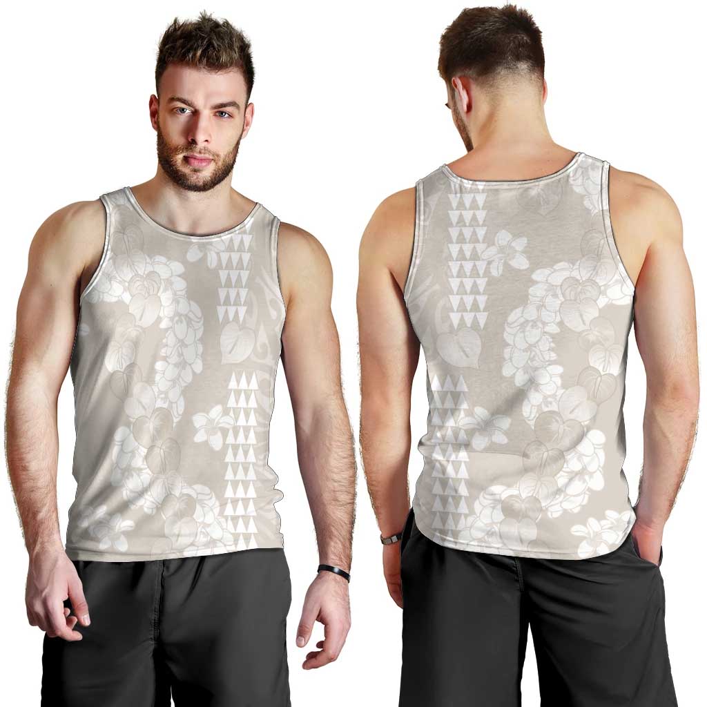 Suede Beige Hawaii Anthurium Plumeria Lei Men Tank Top
