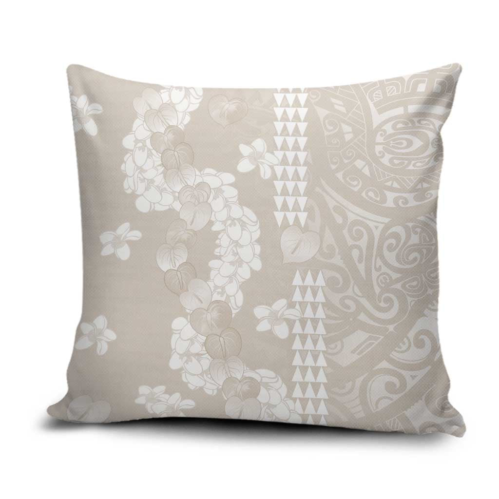 Suede Beige Hawaii Anthurium Plumeria Lei Pillow Cover