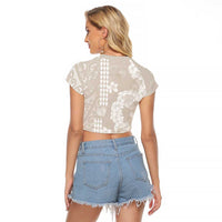Suede Beige Hawaii Anthurium Plumeria Lei Raglan Cropped T Shirt