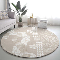 Suede Beige Hawaii Anthurium Plumeria Lei Round Carpet