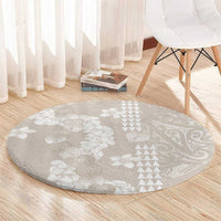 Suede Beige Hawaii Anthurium Plumeria Lei Round Carpet
