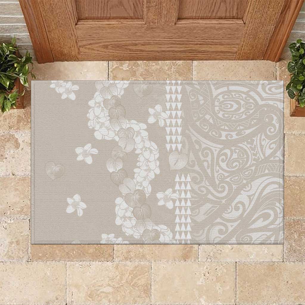 Suede Beige Hawaii Anthurium Plumeria Lei Rubber Doormat