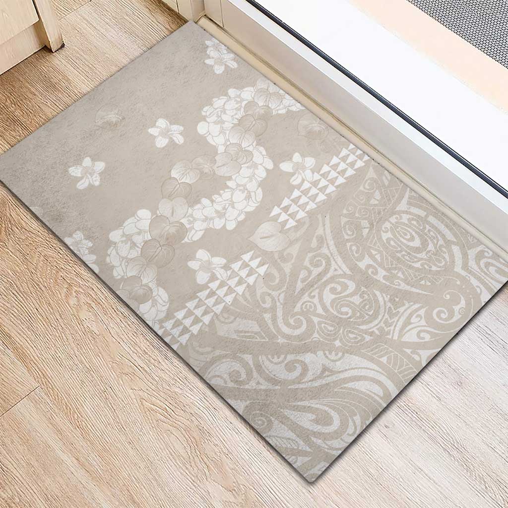 Suede Beige Hawaii Anthurium Plumeria Lei Rubber Doormat