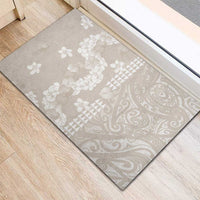 Suede Beige Hawaii Anthurium Plumeria Lei Rubber Doormat