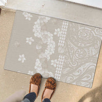 Suede Beige Hawaii Anthurium Plumeria Lei Rubber Doormat