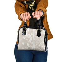 Suede Beige Hawaii Anthurium Plumeria Lei Shoulder Handbag