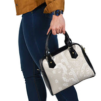 Suede Beige Hawaii Anthurium Plumeria Lei Shoulder Handbag