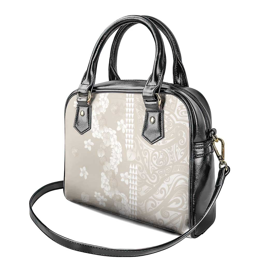 Suede Beige Hawaii Anthurium Plumeria Lei Shoulder Handbag