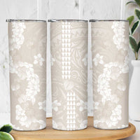 Suede Beige Hawaii Anthurium Plumeria Lei Skinny Tumbler