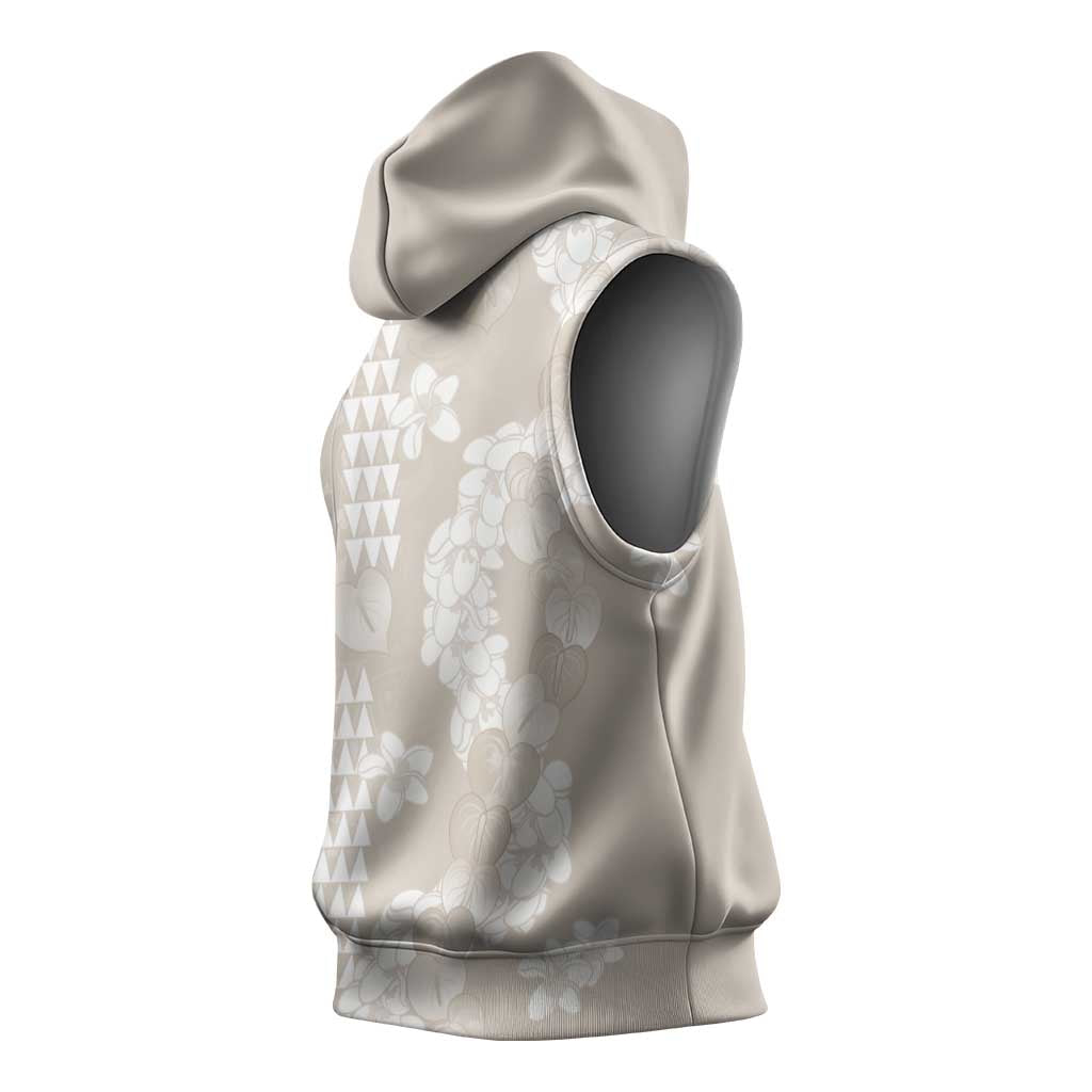 Suede Beige Hawaii Anthurium Plumeria Lei Sleeveless Hoodie