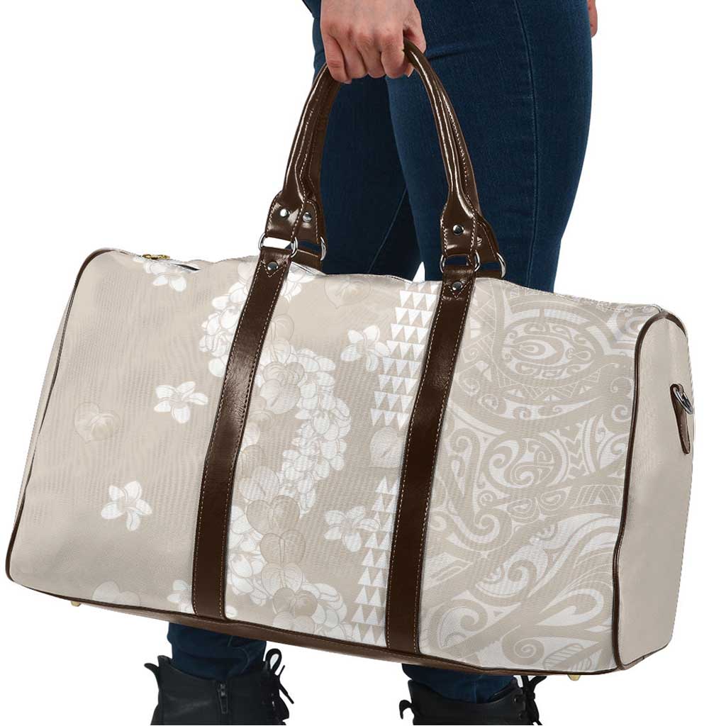 Suede Beige Hawaii Anthurium Plumeria Lei Travel Bag