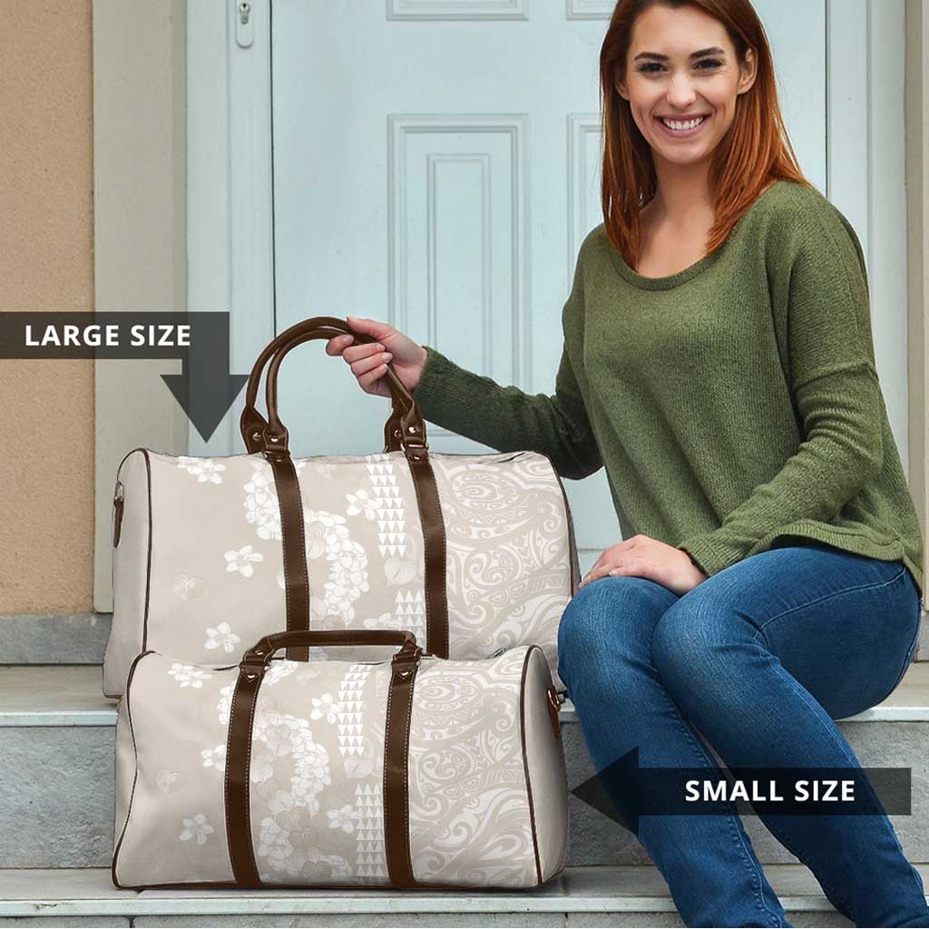 Suede Beige Hawaii Anthurium Plumeria Lei Travel Bag