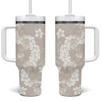 Suede Beige Hawaii Anthurium Plumeria Lei Tumbler With Handle