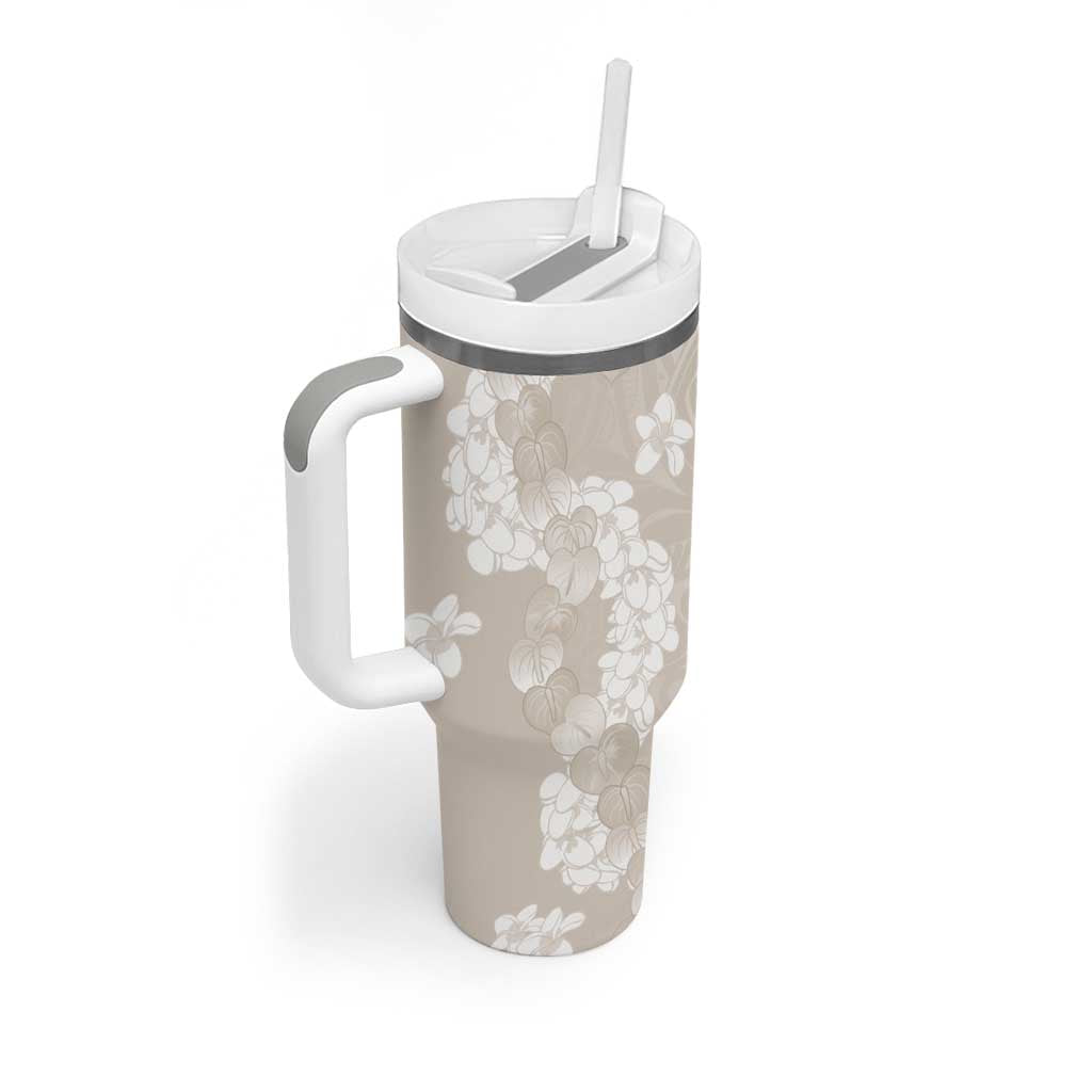 Suede Beige Hawaii Anthurium Plumeria Lei Tumbler With Handle