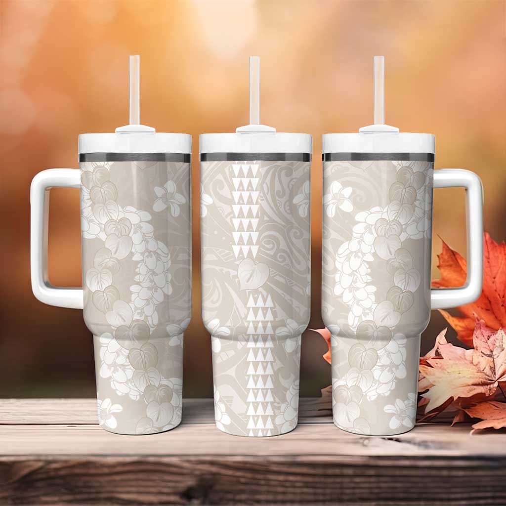 Suede Beige Hawaii Anthurium Plumeria Lei Tumbler With Handle