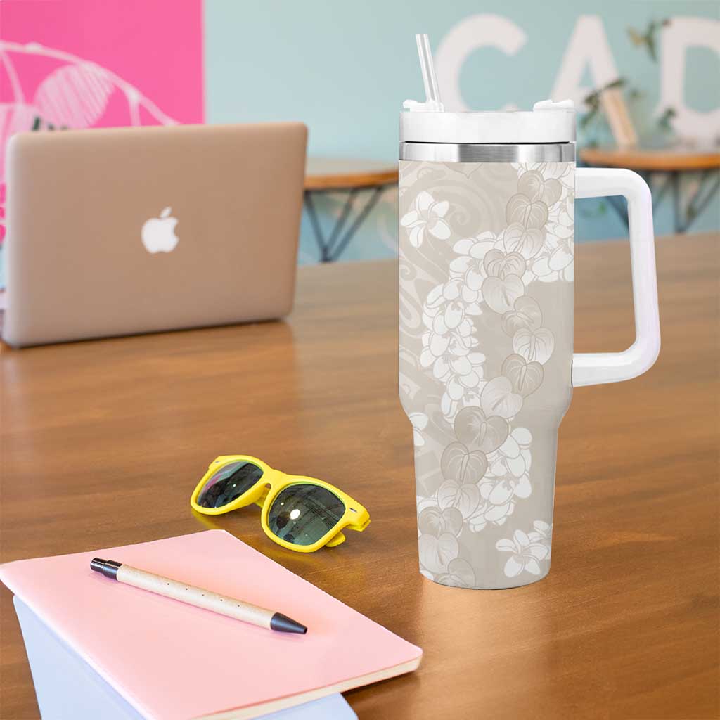 Suede Beige Hawaii Anthurium Plumeria Lei Tumbler With Handle